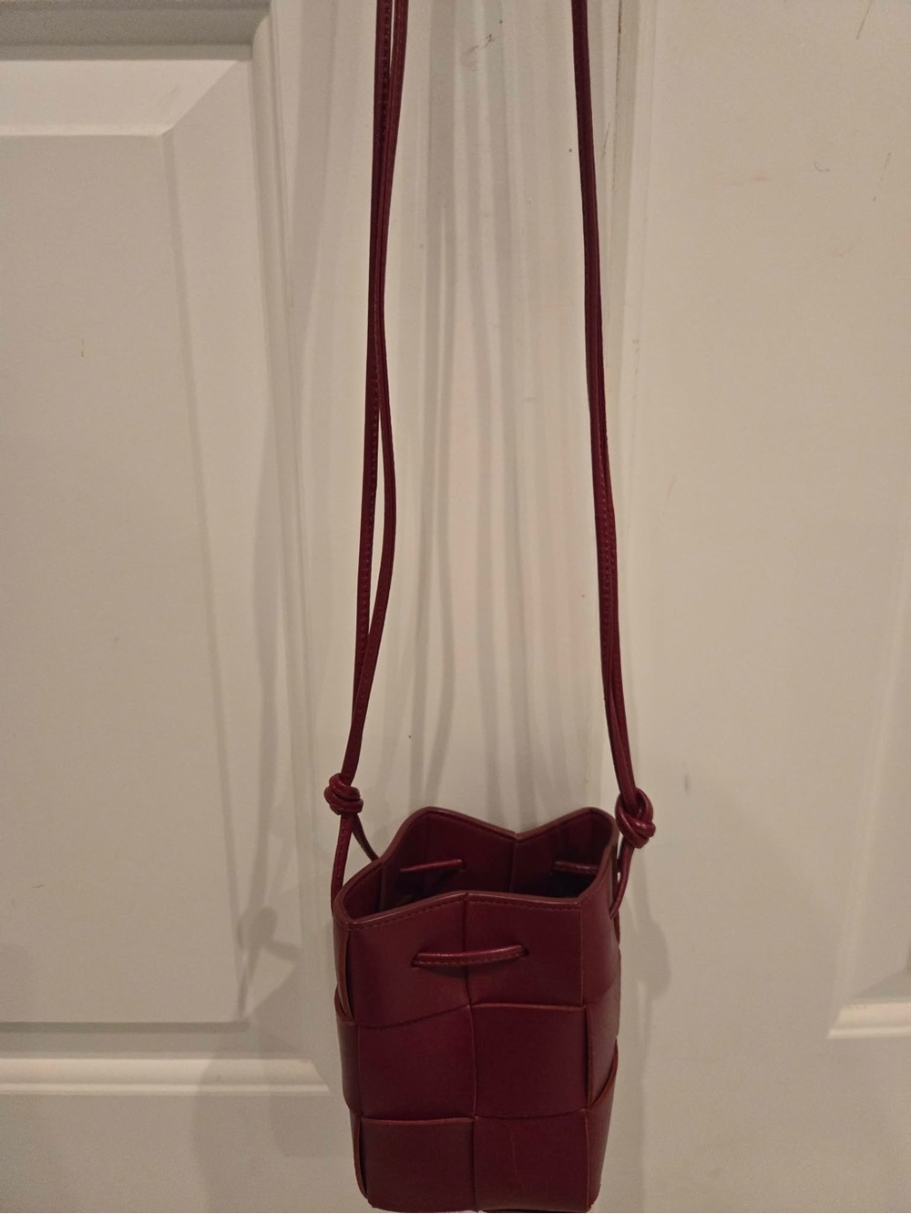 Bottega Veneta Burgundy Woven Crossbody Bucket Bag